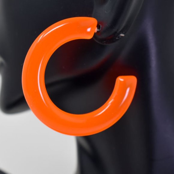 1.75" Retro Translucent Neon Orange Hoop Earrings - Picture 5 of 12